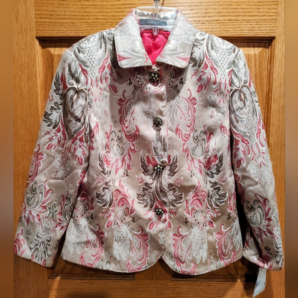 Liz Claiborne Pink/Beige/Brown Brocade Jacket/Blazer